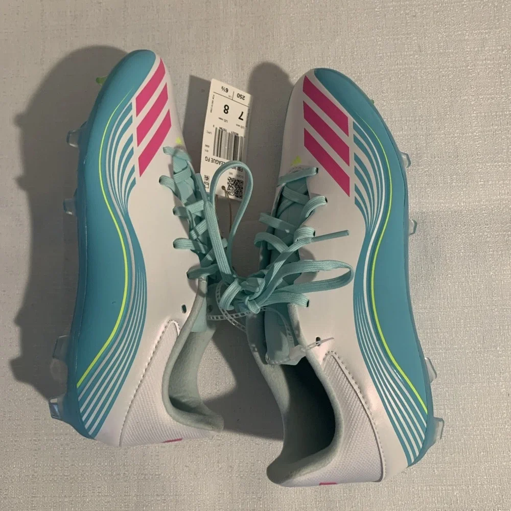 ADIDAS F50 Club FG Messi White Blue Pink Soccer Size Men's 7, Women's 8